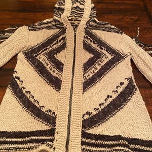 Free People hooded zip up sweater with fringe